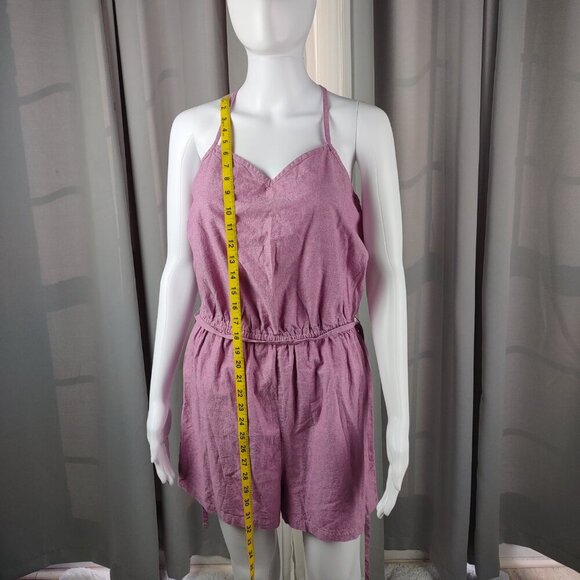 Mossimo Pink Crochet Back Romper 100% Cotton Knit Tie Waist Casual Size M - Picture 6 of 12